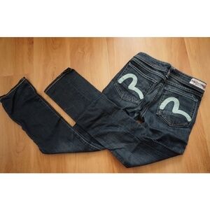 Evisu Dark Wash Jeans with Light Mint Backseam Arcs
